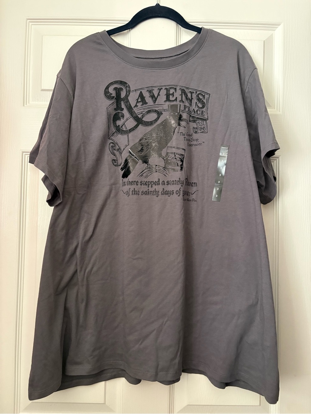 Torrid mud gray boyfriend tee w/ Edgar Allen Poe the Raven Sz 3X